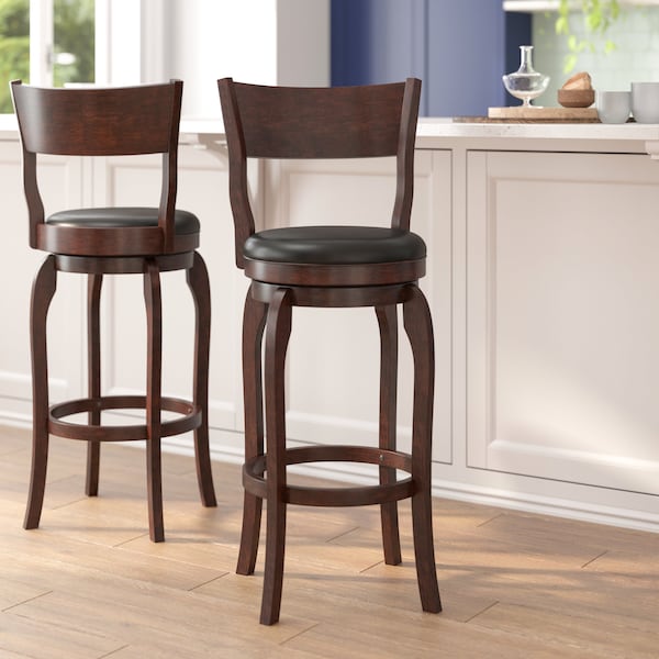 Flash Furniture Nichola Classic Open Back Swivel Pub Barstool w/Wood Frame & LeatherSoft Seat, Espresso/Black ES-NT2-29-ESP-GG - main